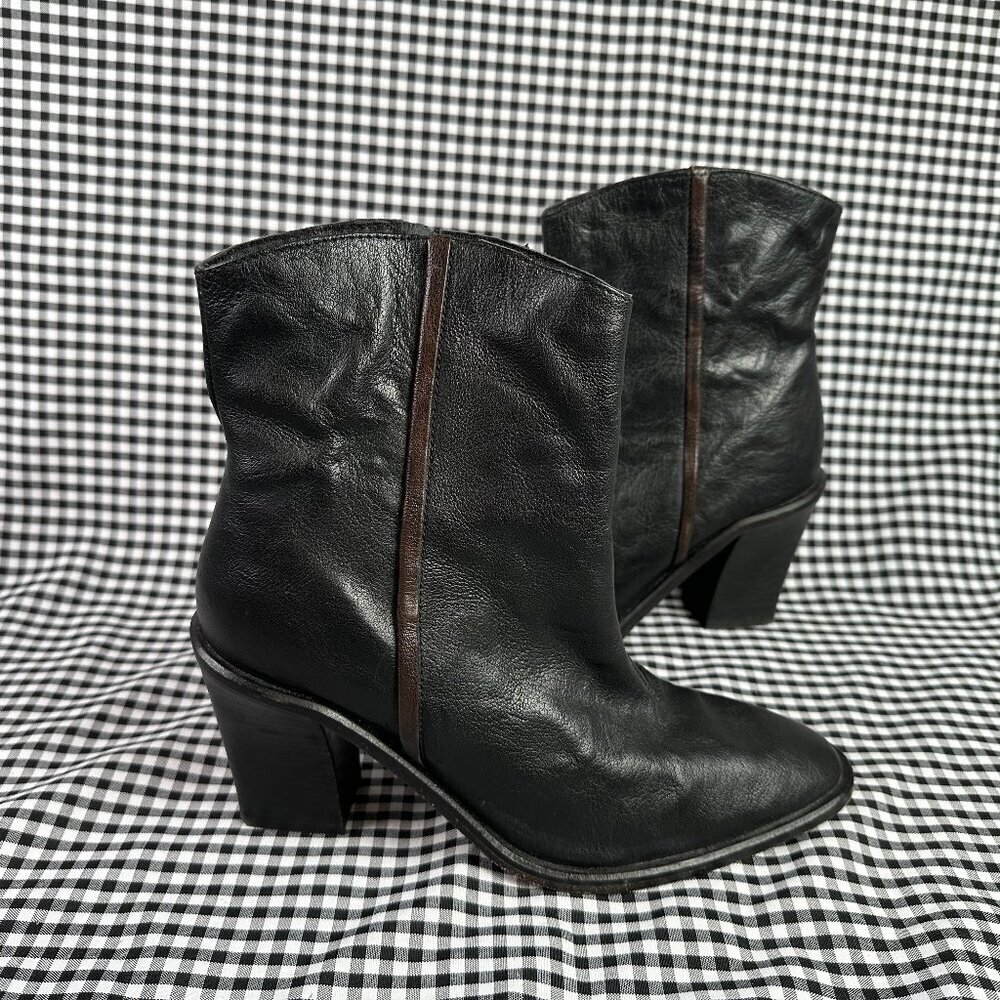 Free People Black Brown Barclay Leather Cowgirl Western Boots Size EU 39 US 8.5